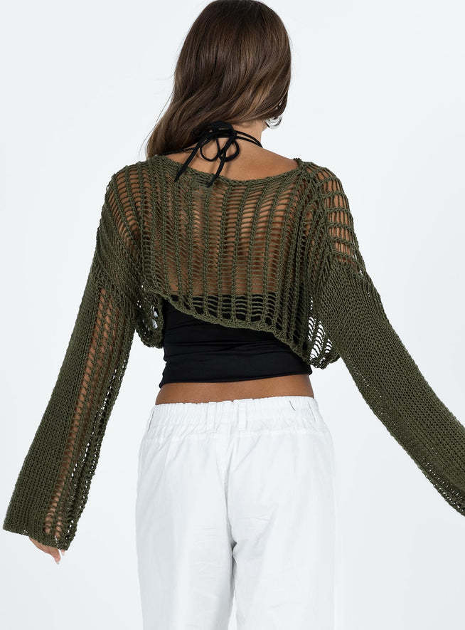 Women Clothing Summer Crew Neck Long Sleeve Sun Protective Blouse Hollow Out Cutout out Short Sexy Cropped Knitted Sweater Women Bella Mia